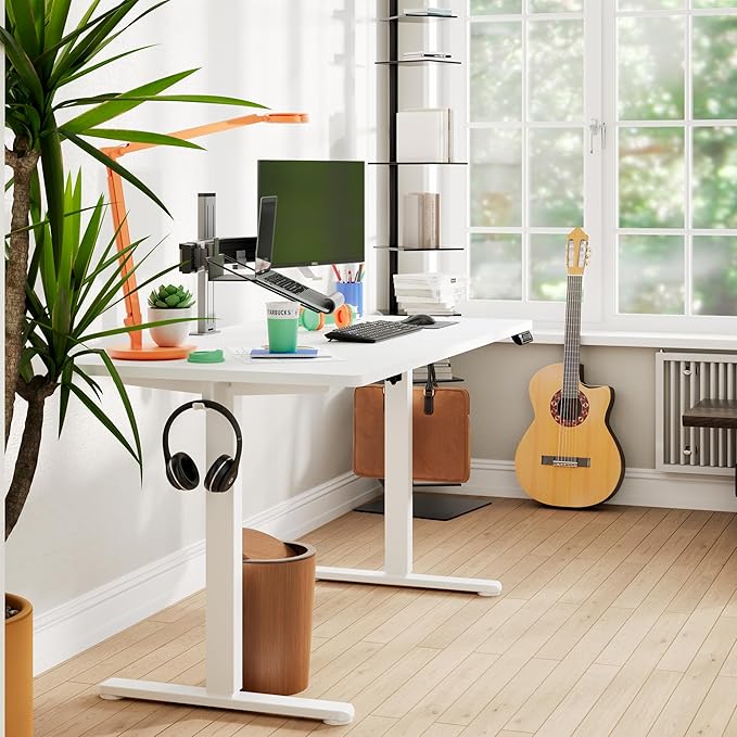 Monomi Electric Standing Desk, 55 x 24 inches Height Adjustable Desk, Ergonomic Home Office Sit Stand Up Desk with Memory Preset Controller (White Top/White Frame) - LeafyLoom