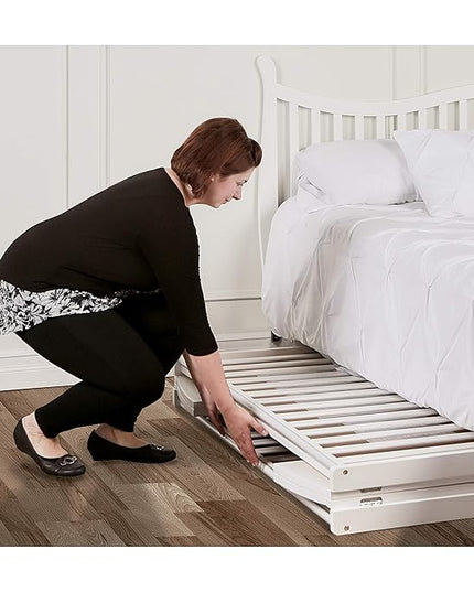 3 in 1 Portable Folding Stationary Side Crib in White, Greenguard Gold Certified, Safety Wheel with Locking Casters, Convertible, 3 Mattress Heights - LeafyLoom