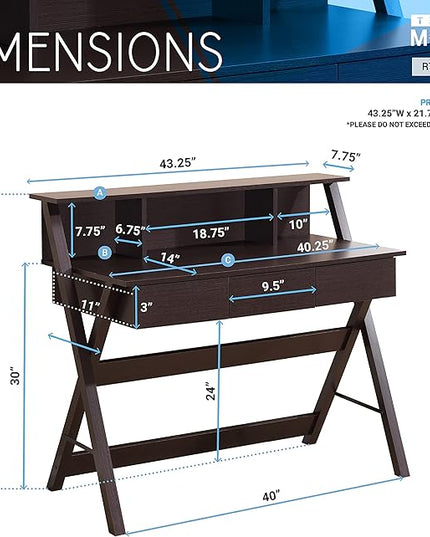 NicBex Laik-DW-00040-DX Desks, 43.25" W x 21.75" D x 38" H, Brown - LeafyLoom