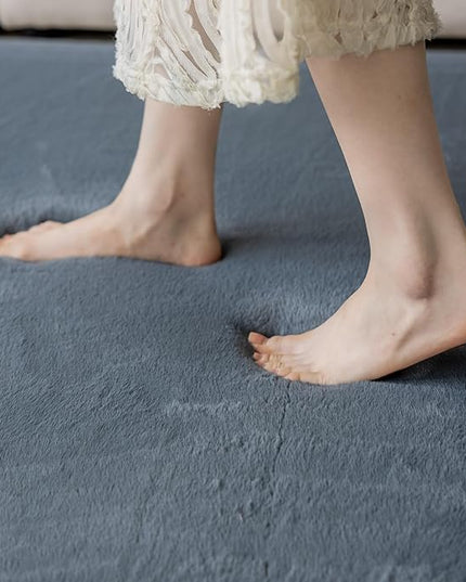 Faux Rabbit Fur Rug - 1.18" Thick Soft Fluffy Area Rug, Non-Slip Memory Foam Crawling Mat, Dark Gray, 78"x110" - LeafyLoom