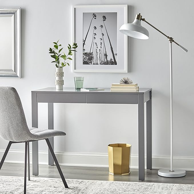 Target Marketing Systems Gabby Home Office, Study Room, Vanity or Bedroom, Computer 2 Drawers, Contemporary Style Desk with Storage, 40” x 20”, Charcoal - LeafyLoom