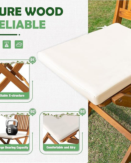 Greesum 3 Piece Patio Folding Furniture Bistro Set with 2 Chairs and Square Table for Pool Beach Backyard Balcony Porch Deck Garden, Acacia Wood - LeafyLoom