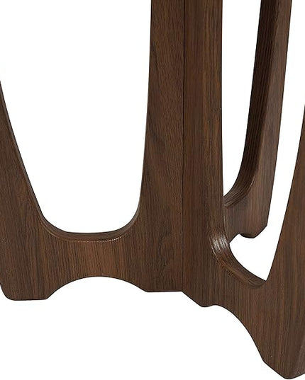 FINECASA Round End Table Small Rustic Side Table with Curved Legs Farmhouse Side Table Living Room, Bedroom, Entryway, Bedside, Nightstand (Chestnut) - LeafyLoom