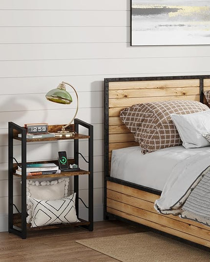 Book Shelf Small Bookshelf: 3-Tier Wood Bookcase Industrial Bookshelf with Edge Protection Metal Narrow Bookshelves Storage Organizer Display Rack for Bedroom Home Office (Rustic Brown) - LeafyLoom