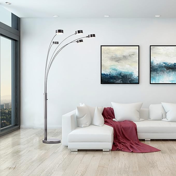 Artiva USA Micah - 5 Arc Floor Lamp w/Dimmer Switch, 360 Degree Rotatable Shades - Bright & Attractive, Brushed Black Nickel - LeafyLoom