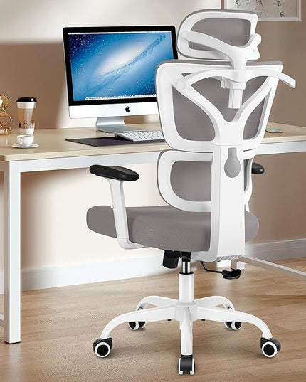 Office Chair Ergonomic Desk Chair, High Back Gaming Chair, Big and Tall Reclining chair Comfy Home Office Desk Chair Lumbar Support Breathable Mesh Computer Chair Adjustable Armrests (Gray) - LeafyLoom