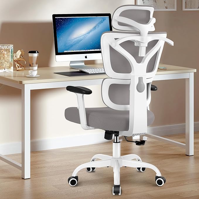 Office Chair Ergonomic Desk Chair, High Back Gaming Chair, Big and Tall Reclining chair Comfy Home Office Desk Chair Lumbar Support Breathable Mesh Computer Chair Adjustable Armrests (Gray) - LeafyLoom