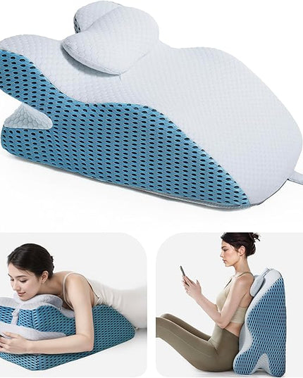 Reading Pillow for Bed Adult, Back Pillow for Bed Sitting Up, Back Support Pillow for Bed with Adjustable Headrest，Memory Foam Pillows for Abdomen, Lumbar, Back, White, 14.6 * 10 * 24IN - LeafyLoom