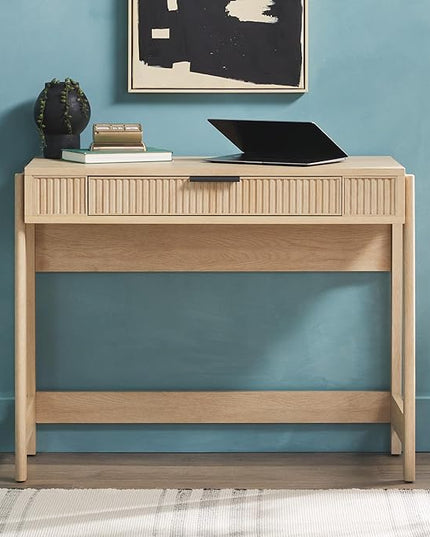 Walker Edison Office Writing and Computer Desk Spacious Desktop, Complementary in Living Spaces, 38 Inch, Reeded Lift-Top Coastal Oak - LeafyLoom