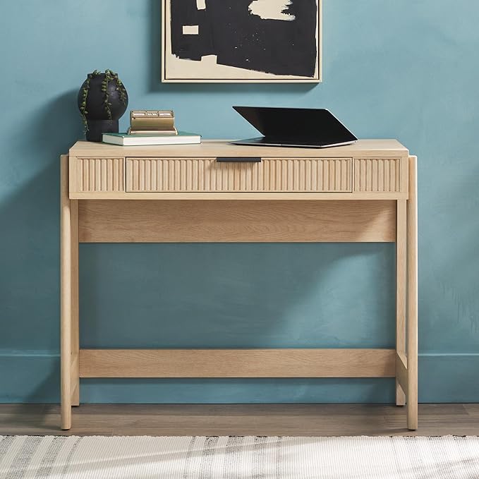 Walker Edison Office Writing and Computer Desk Spacious Desktop, Complementary in Living Spaces, 38 Inch, Reeded Lift-Top Coastal Oak - LeafyLoom