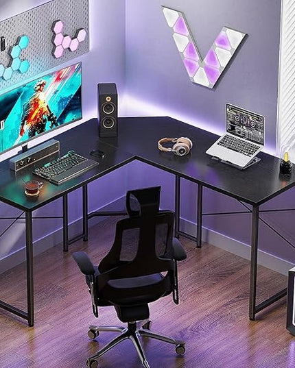 Casaottima 47 inch L Shaped Gaming Desk with Monitor Stand, Corner Desk Gaming Table for Home Office, Computer Desk Sturdy Writing Workstation for Small Space, Black - LeafyLoom