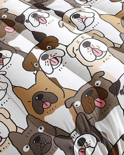 Kawaii Dog Comforter Queen Size,Dogs Comforter Set for Kids Teens Girls Boys,3Pcs Bedding Set Printed Comforter with 2 Pillowcases,Down Alternative,Soft and Lightweight，Queen Size - LeafyLoom