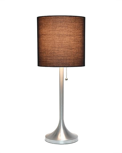 Simple Designs LT1076-BNB Tapered Fabric Drum Shade Table Lamp, Brushed Nickel and Black - LeafyLoom