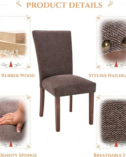 Parsons Dining Chairs Set of 4, Upholstered Nailhead Dining Room Kitchen Side Chair with Thick Cushions and Wood Legs, Brown - LeafyLoom