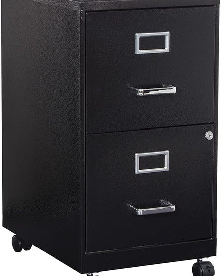 OSP Home Furnishings 2 Drawer Mobile Locking Metal File Cabinet, Black - LeafyLoom