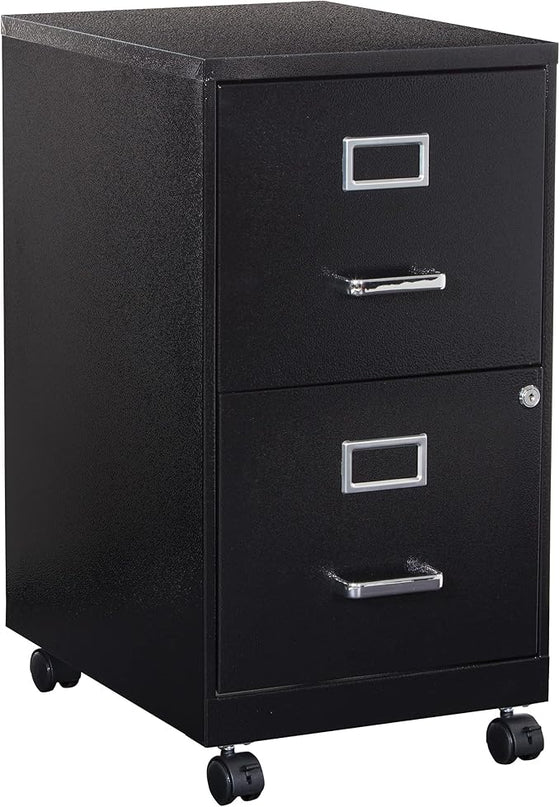 OSP Home Furnishings 2 Drawer Mobile Locking Metal File Cabinet, Black - LeafyLoom