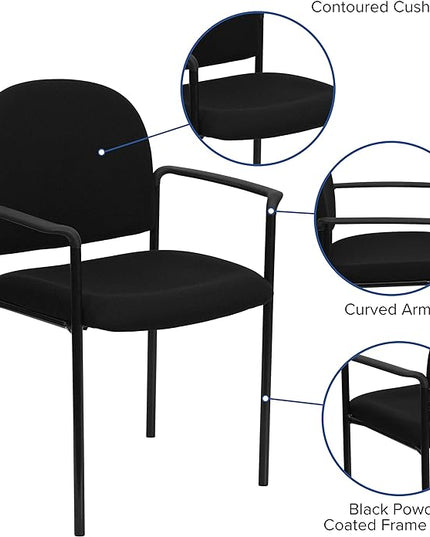 Flash Furniture Tiffany Side Reception Chair with Armrests, Stackable Fabric Waiting Room Chair for Commercial or Residential Use, Black - LeafyLoom