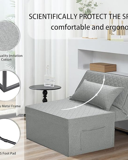 Sofa Bed, 4 in 1 Multi-Function Folding Ottoman Breathable Linen Couch Bed with Adjustable Backrest Modern Convertible Chair for Living Room Apartment Office,Squared-Linen Light Grey - LeafyLoom