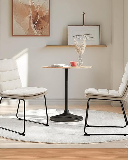 Dining Chairs Set of 6, Upholstered Dining Room Kitchen Chairs with Metal Legs, Modern Fabric PU Leather Side Chairs for Home Office, Cream - LeafyLoom