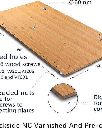 VWINDESK 60 x 30 x 1 Inch 100% Solid Bamboo Desk Table Top Only,for Standing Desk Home Office Desk with 60mm grommets(Right Angle) - LeafyLoom