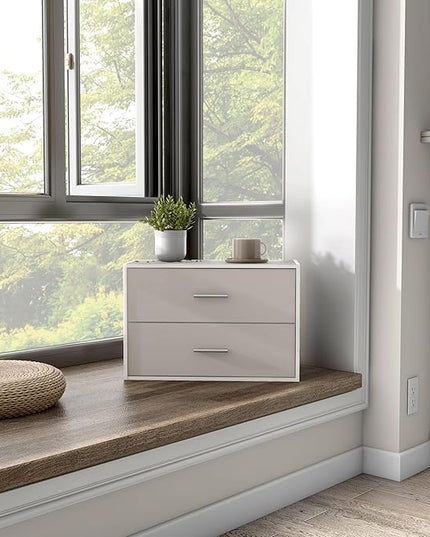 Apexa 2-Drawer Wooden Stackable Storage Drawers, Small Food Pantry Cabinet, Cajonera De Madera, Underbed Drawer Dorm Teen Room Decor & Bedroom, Home Office, Kitchen, Greige - LeafyLoom