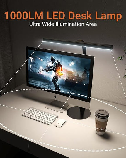 LED Desk Lamp, 15.7" Wide Modern Architect Desk Light for Home Office, 10W Bright Tall Flexible Task Lamp for Piano, Monitor, Workbench, 3 Color Modes & 30 Brightness, 1000LM (Black) - LeafyLoom