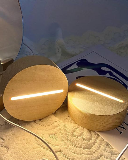 2Pcs 4" Round Wood LED Display Base, Warm Color Wooden Lighted Base Stand for Crystal Glass Resin Art, Acrylic and Plexiglass - LeafyLoom