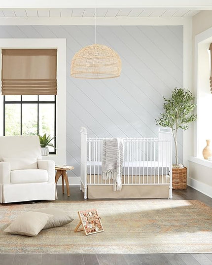 Namesake Abigail 3-in-1 Convertible Metal Crib in Washed White, Greenguard Gold Certified - LeafyLoom
