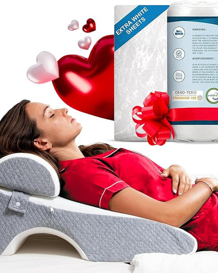 Bed Wedge Pillow 8 inch | Memory Foam Wedge Pillow for Sleeping | Triangle Pillow Wedge | Acid Reflux Pillow | Post-Surgery Support Cushion | Back, Head, Knee, Elbow Support | Pregnancy Pillow - LeafyLoom