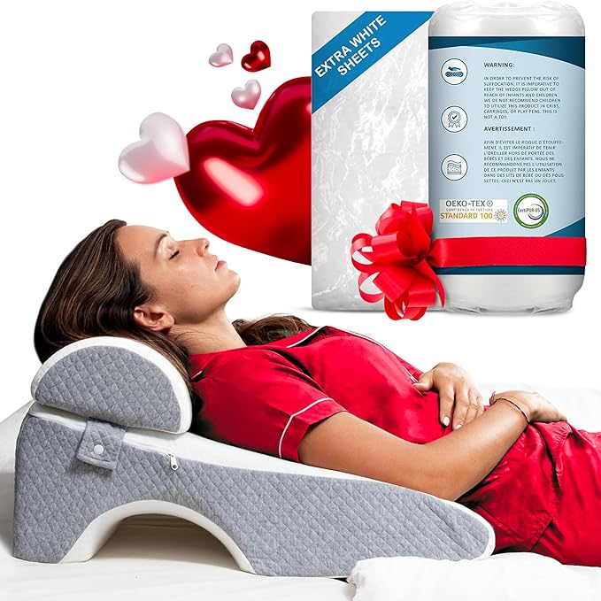 Bed Wedge Pillow 8 inch | Memory Foam Wedge Pillow for Sleeping | Triangle Pillow Wedge | Acid Reflux Pillow | Post-Surgery Support Cushion | Back, Head, Knee, Elbow Support | Pregnancy Pillow - LeafyLoom