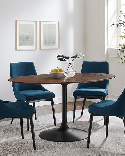 Modway Lippa 60" Oval-Shaped Mid-Century Modern Dining Table with Walnut Top and Black Base - LeafyLoom