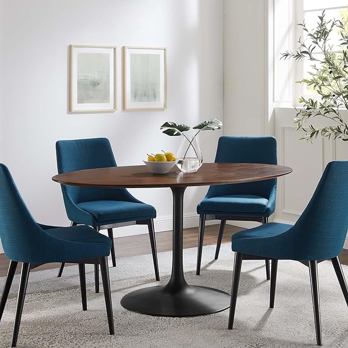 Modway Lippa 60" Oval-Shaped Mid-Century Modern Dining Table with Walnut Top and Black Base - LeafyLoom