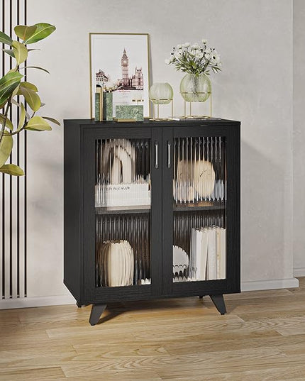 Panana Kitchen Buffet Server Table Accent Sideboard Cupboard Server Buffet Console Table with Doors Cabinet(27inch, black) - LeafyLoom