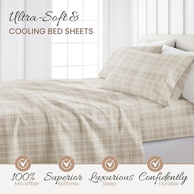 4 Piece California King Bedding Sheets Set (Ray Thatch) - Sleep Better Than Ever with These Ultra-Soft & Cooling Bed Sheets for Your Cal King Size Bed - Deep Pocket Fits 16" Mattress - LeafyLoom