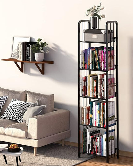 Bookshelf Storage Shelf Bookcase Freestanding Storage Stand for Living Room, Bedroom, Kitchen Rust Resistance Easy Assembly Free Combination Multi-Functional Organizer (5 Tiers, Black) - LeafyLoom