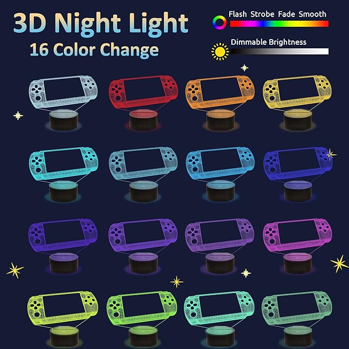 Attivolife Gameped 3D Illusion Lamp, handheld Game Console Night Light with Remote Control + Timer 16 Color Change Lamps Kids Gamer Room Decor Plug in Cool Festival Birthday Gifts for Boys Men Child - LeafyLoom