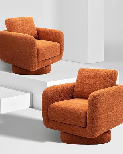 COLAMY Swivel Accent Chairs Set of 2, 32Inches Wide Upholstered Armchair with Plush Back Pillow for Living Room, Modern Sofa Corner Chair for Nursery/Living Room/Bedroom-Orange - LeafyLoom