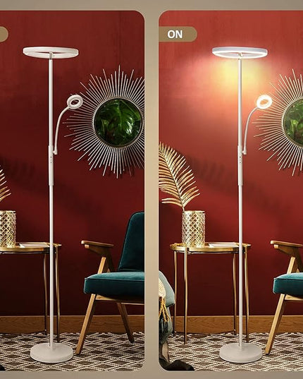 FIMEI Split Floor Lamp with Reading Light, Modern Bright LED Rotatable Standing Lamp with Stepless Dimming and 3000K-6000K Color for Living Room Bedroom Office, Touch and Remote Control, White - LeafyLoom