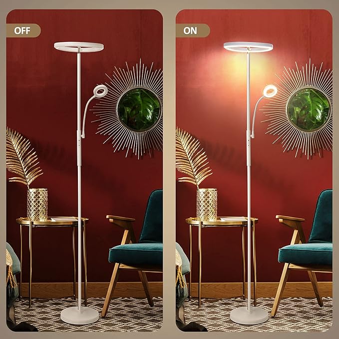 FIMEI Split Floor Lamp with Reading Light, Modern Bright LED Rotatable Standing Lamp with Stepless Dimming and 3000K-6000K Color for Living Room Bedroom Office, Touch and Remote Control, White - LeafyLoom