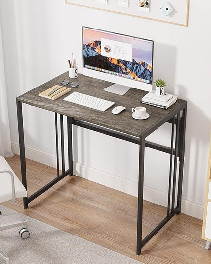 Folding Desk 32'' Computer Desk No Assembly Required Foldable Table Space Saving Writing Workstation for Home Office, Dark Grey - LeafyLoom