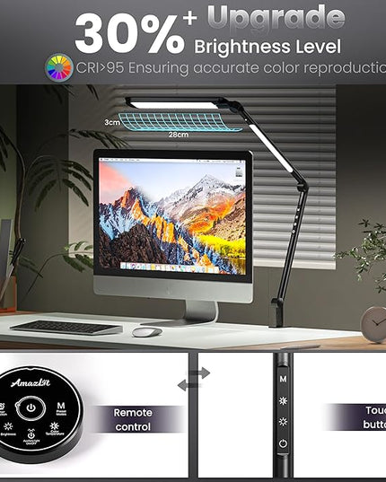 LED Desk Lamp with Clamp, Desk Light, Adjustable Brightness & Color Temperature, Modern Architect Clip on Lamp with Memory & Timer Function, Clamp Light for Study, Work, Home, Office, 15W - LeafyLoom