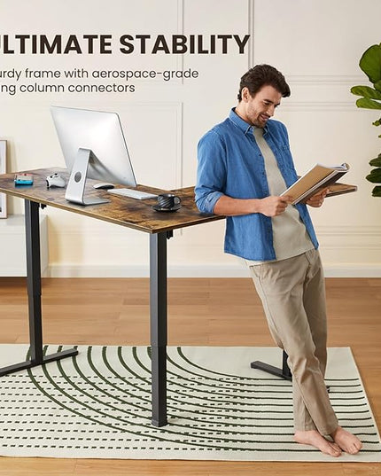 ErGear 63" Dual Motor L Shaped Standing Desk, 28"-46" Electric Height Adjustable, 2 Assembly Options to Fit Room Corner, Suitable for Sitting or Standing Up for Working or Gaming from Home, Vintage - LeafyLoom