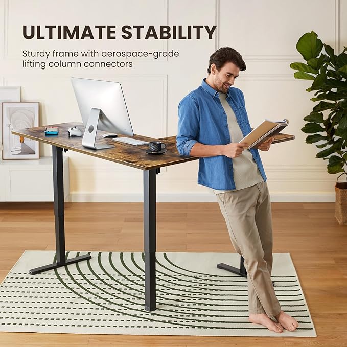 ErGear 63" Dual Motor L Shaped Standing Desk, 28"-46" Electric Height Adjustable, 2 Assembly Options to Fit Room Corner, Suitable for Sitting or Standing Up for Working or Gaming from Home, Vintage - LeafyLoom