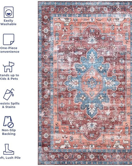 nuLOOM Zena Medallion Machine Washable Ultra Thin Area Rug, 8' Square, Rust - LeafyLoom