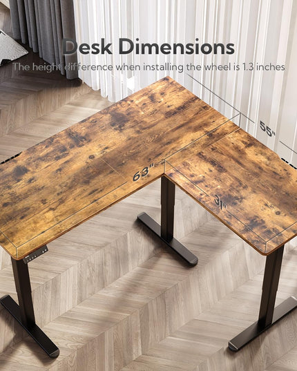 Claiks L Shaped Standing Desk Adjustable Height, Dual Motor Electric Corner Standing Desk, 63x55 inch Sit Stand up Desk with Splice Board, White LeafyLoom