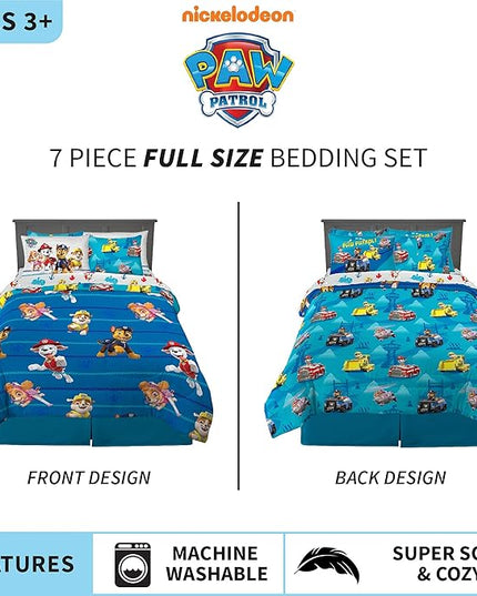 Franco Kids Bedding Super Soft Comforter and Sheet Set with Sham, 7 Piece Full Size, Paw Patrol - LeafyLoom