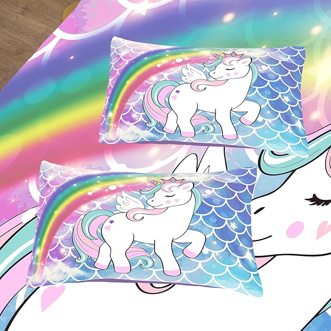 Tailor Shop Unicorn Comforter Sets King Size,Blue Unicorn Bedding Sets for Girls Kids Teens with 2 Pillowcase…… - LeafyLoom