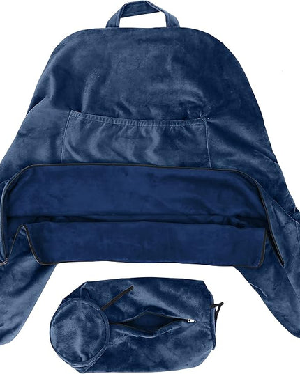 Husband Pillow XXL Cover Aspen Edition Dark Blue, Reversible Microfiber to Microsuede, Side & Back Pockets - Handle for Transport - Super Cozy Bed Rest Pillow Cover with Arms - Easy Care - LeafyLoom