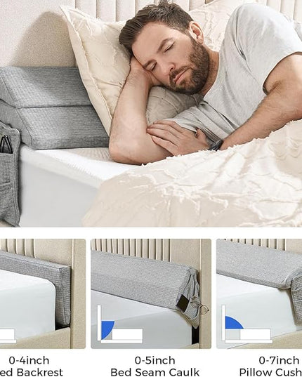 TINA'S HOME Bed Wedge Pillow for Headboard, Adjustable Mattress Gap Filler (0-8"), Headboard Pillow Bed Gap Filler King (76"x10"x6") - LeafyLoom