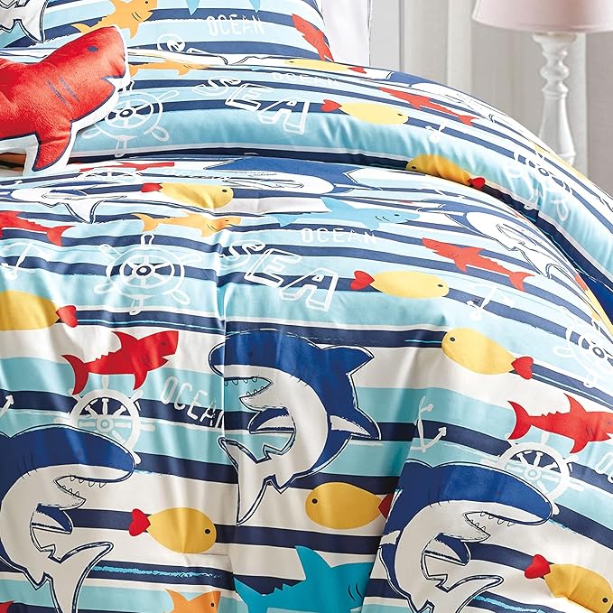 for Kids Ocean Life 4-Piece Comforter Set - Beautiful Motif Design Bedding Set with Embrodery Print - LeafyLoom